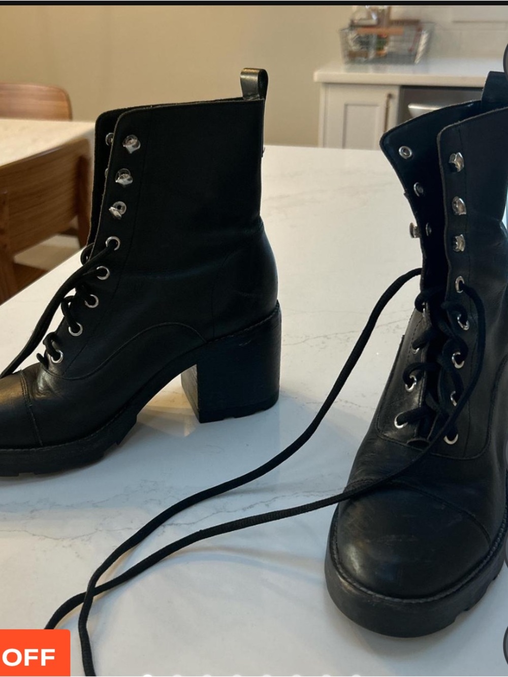 Black Lace-Up Chunky Heel Marc Fisher Boots Women